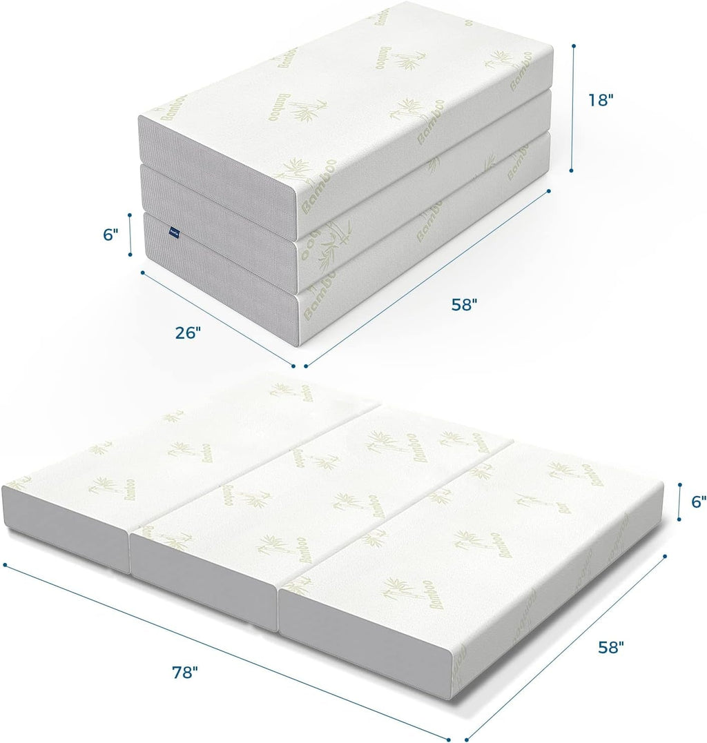 Queen Trifold Memory Foam Mattress With Removable Cover