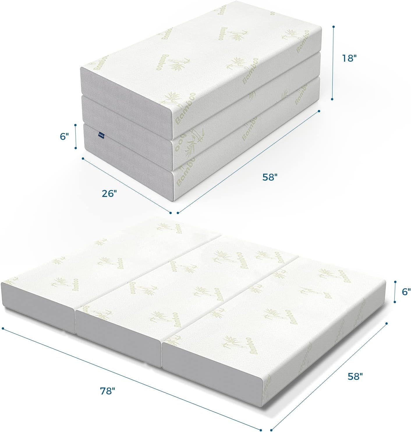 Queen Trifold Memory Foam Mattress With Removable Cover