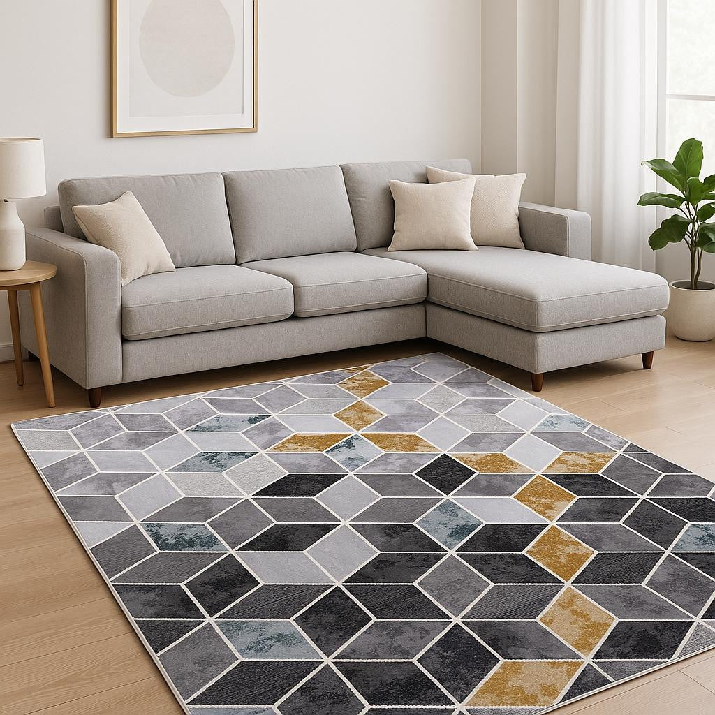 8' X 10' Gray Geometric Power Loom Area Rug-0