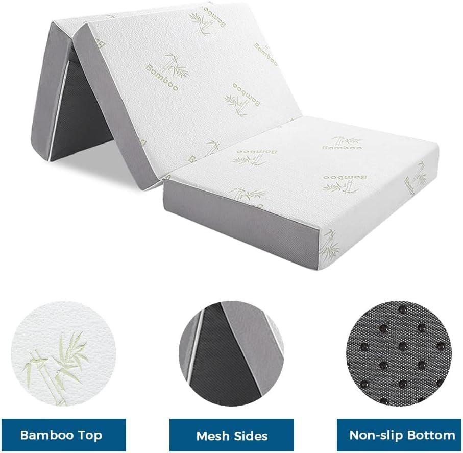 Queen Trifold Memory Foam Mattress With Removable Cover