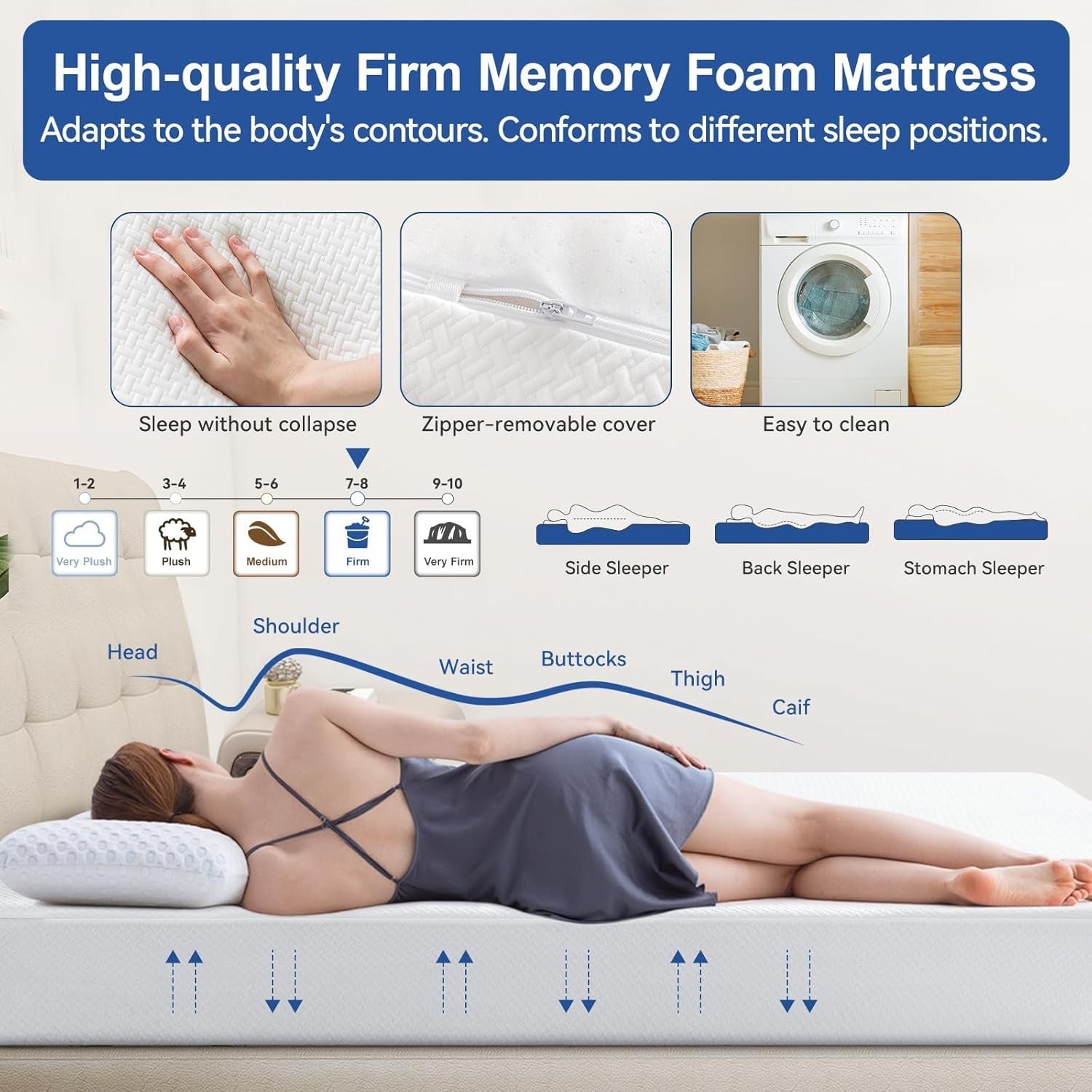 Short Queen 10 Inch RV Mattress with Cooling Foam