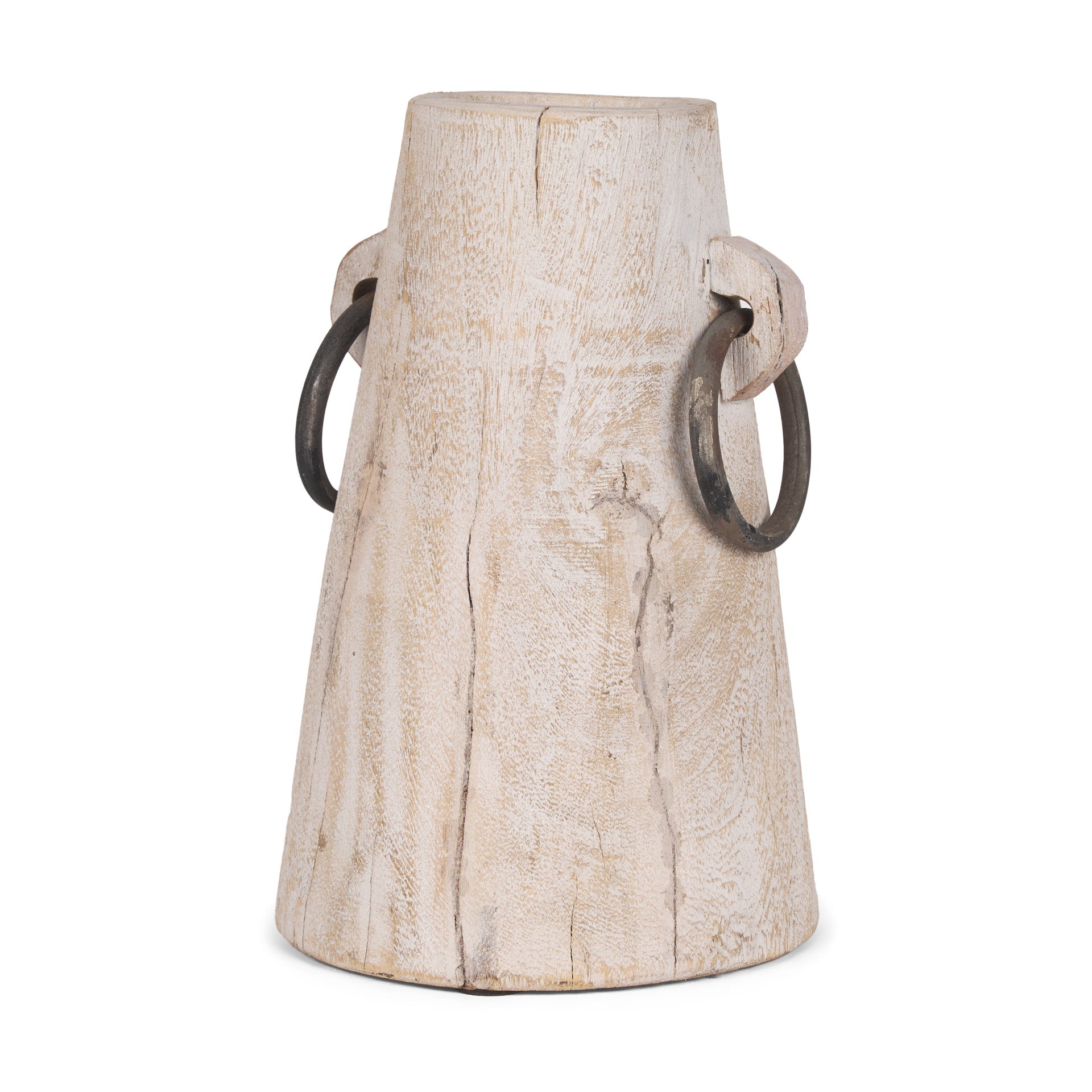 10" Beige Cylinder Solid Wood Jug Vase