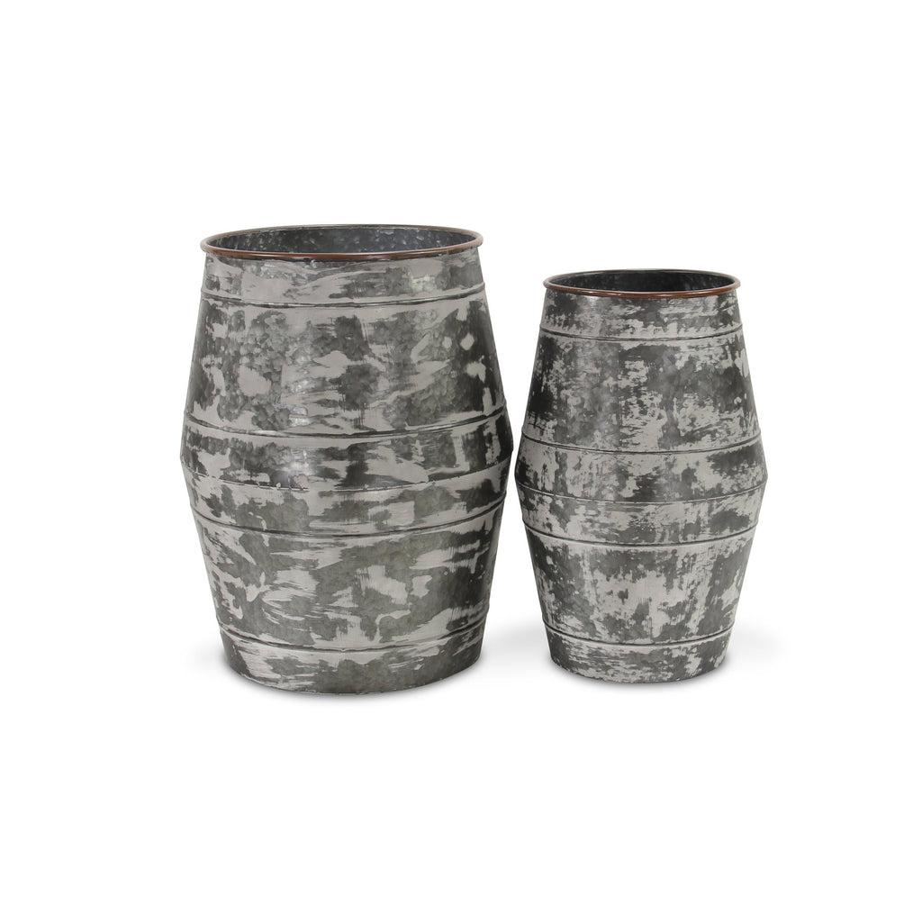 Set of Two Gray Cylinder Metal Floor Vase