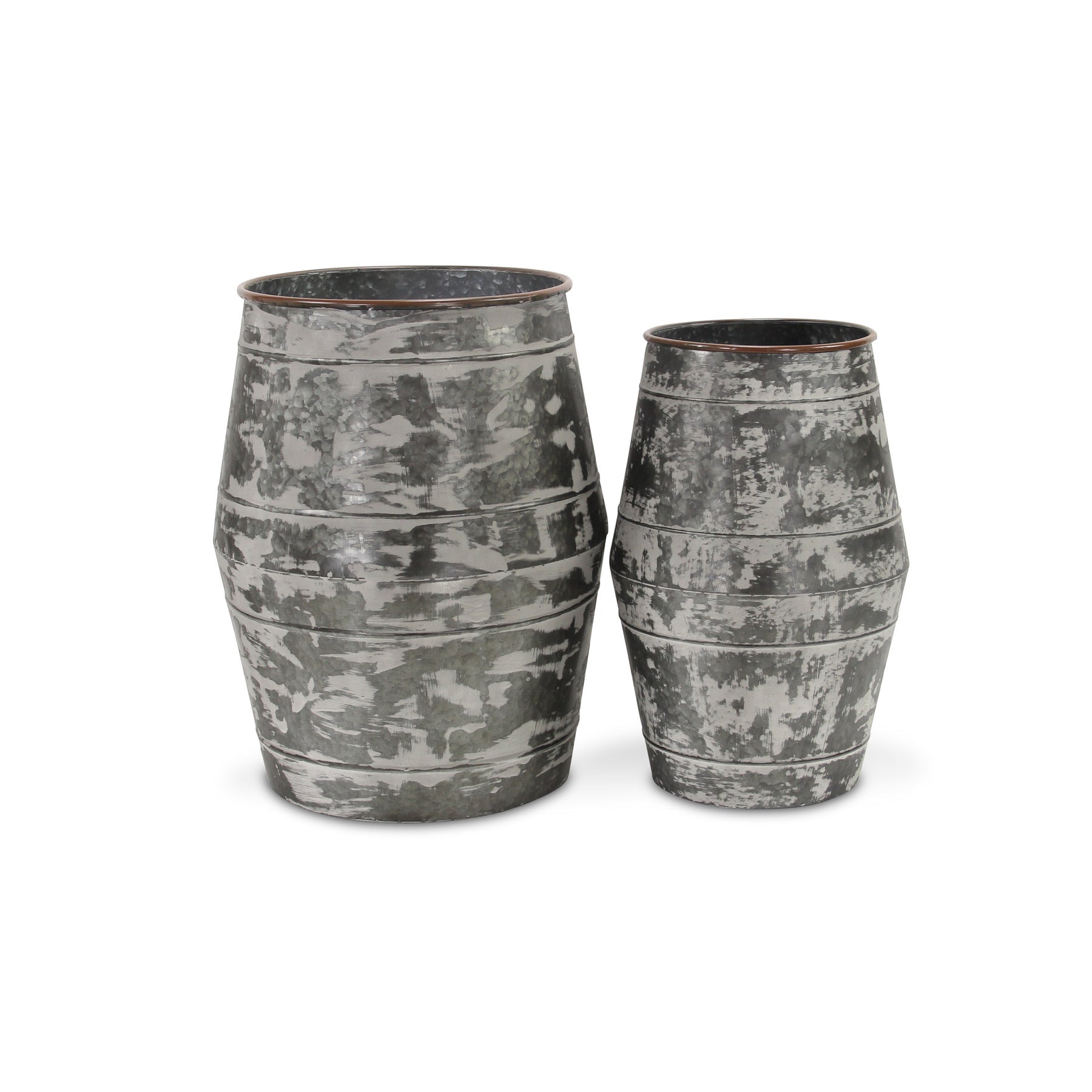 Set of Two Gray Cylinder Metal Floor Vase