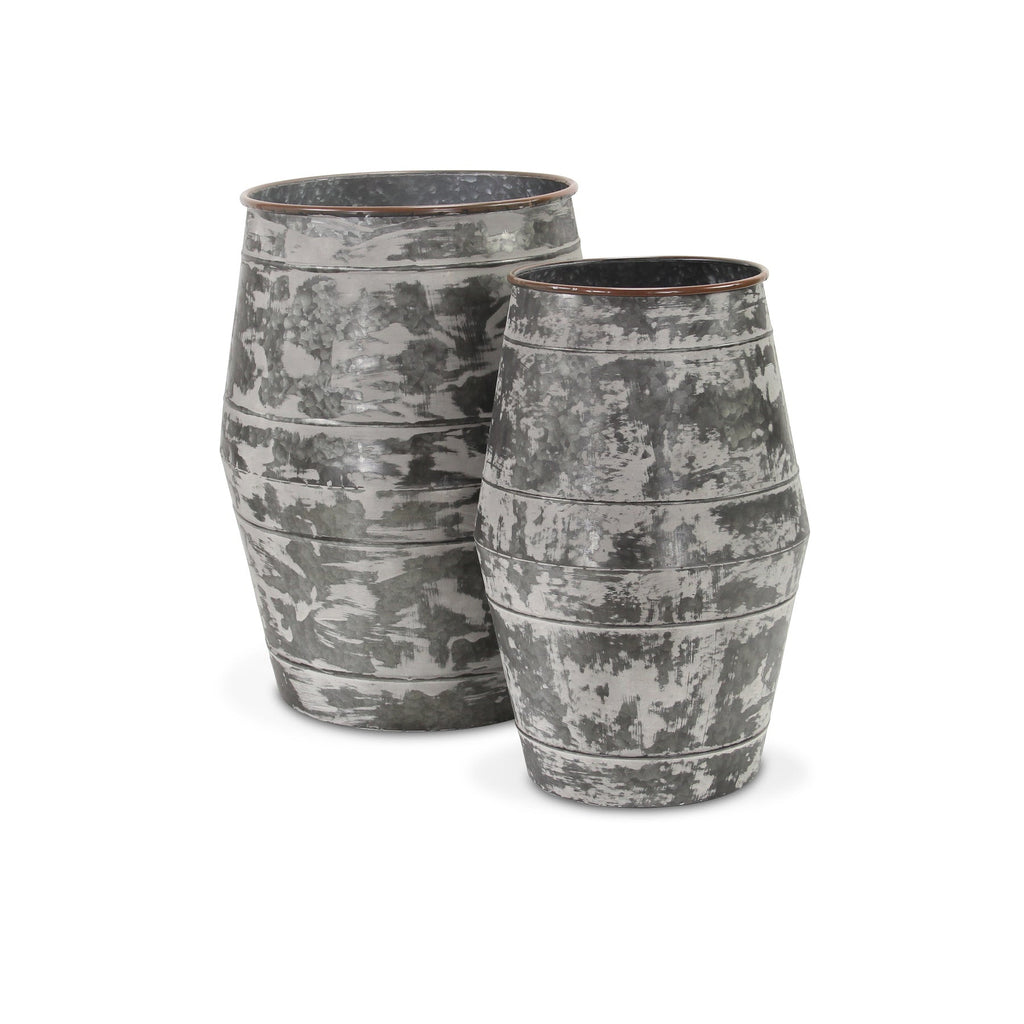 Set of Two Gray Cylinder Metal Floor Vase