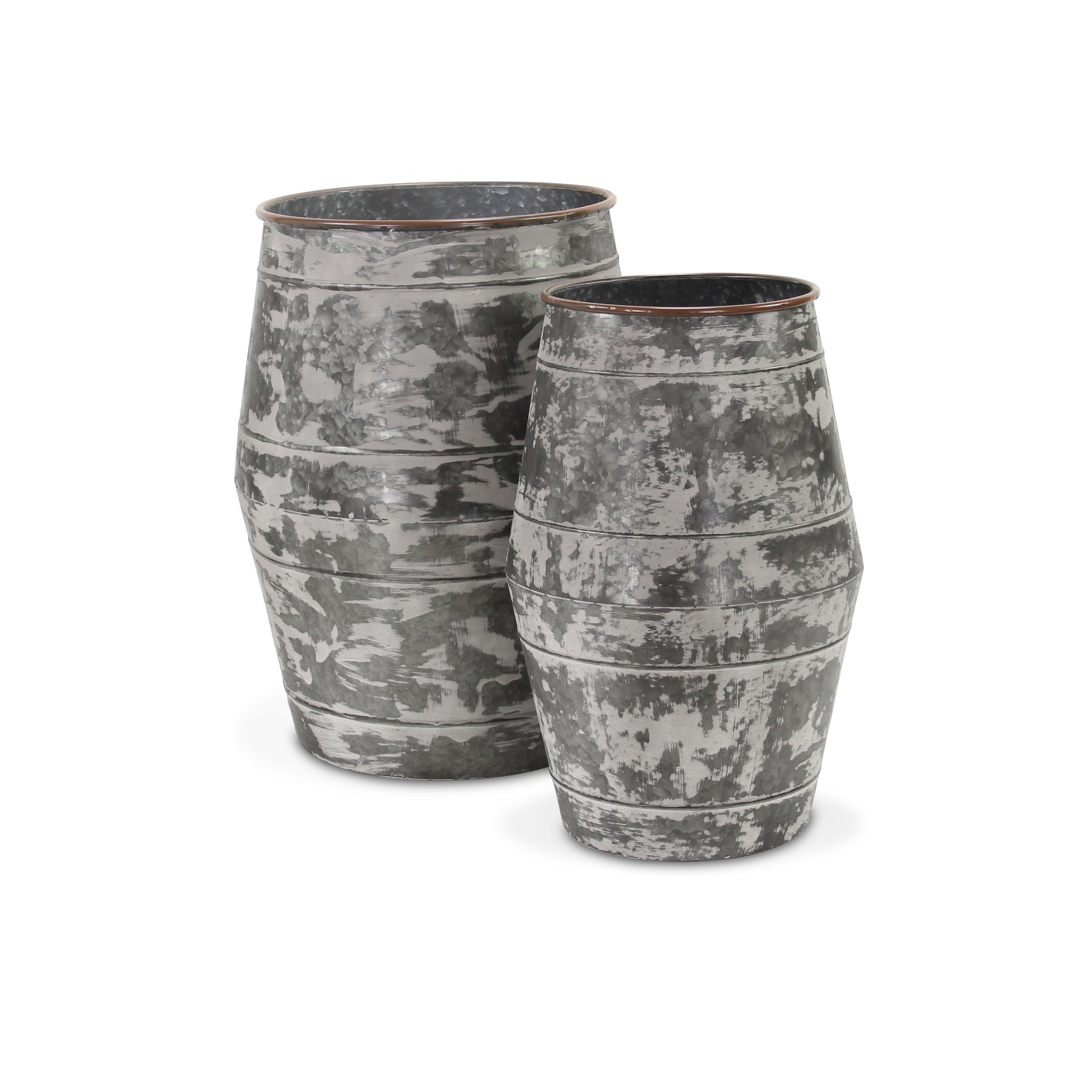 Set of Two Gray Cylinder Metal Floor Vase