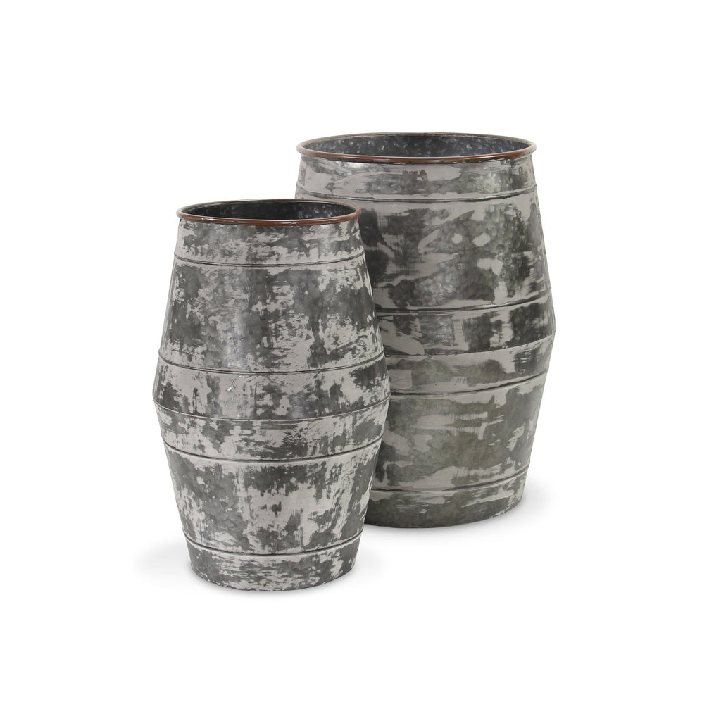 Set of Two Gray Cylinder Metal Floor Vase