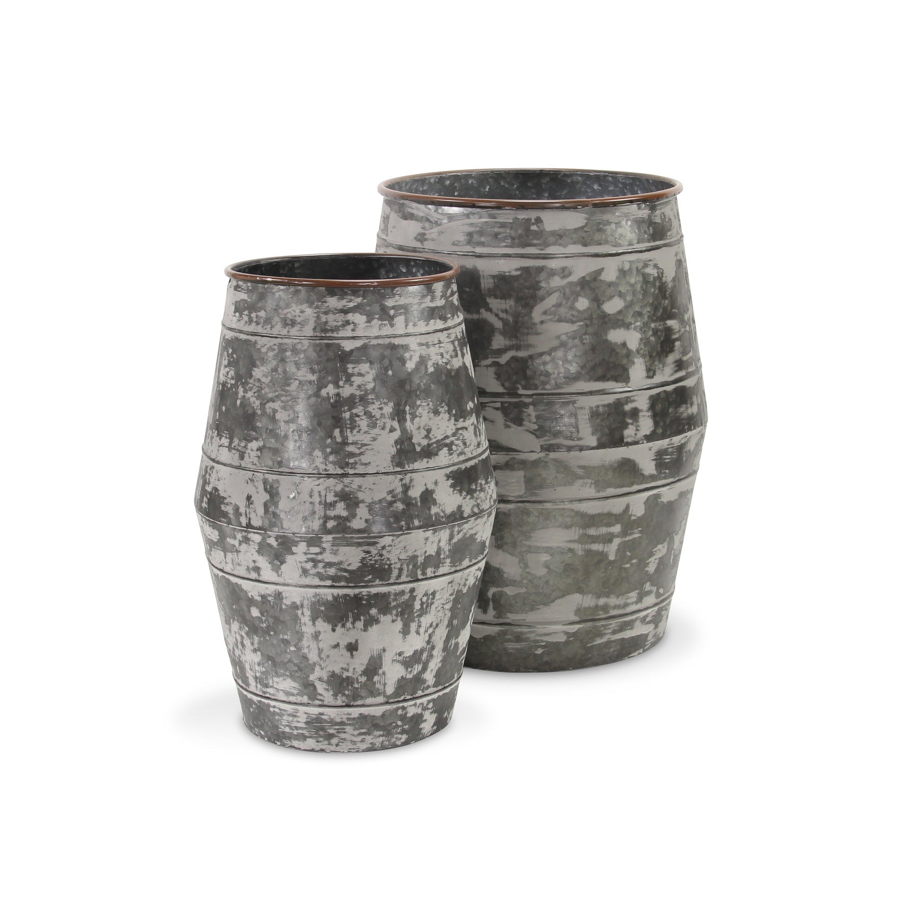 Set of Two Gray Cylinder Metal Floor Vase
