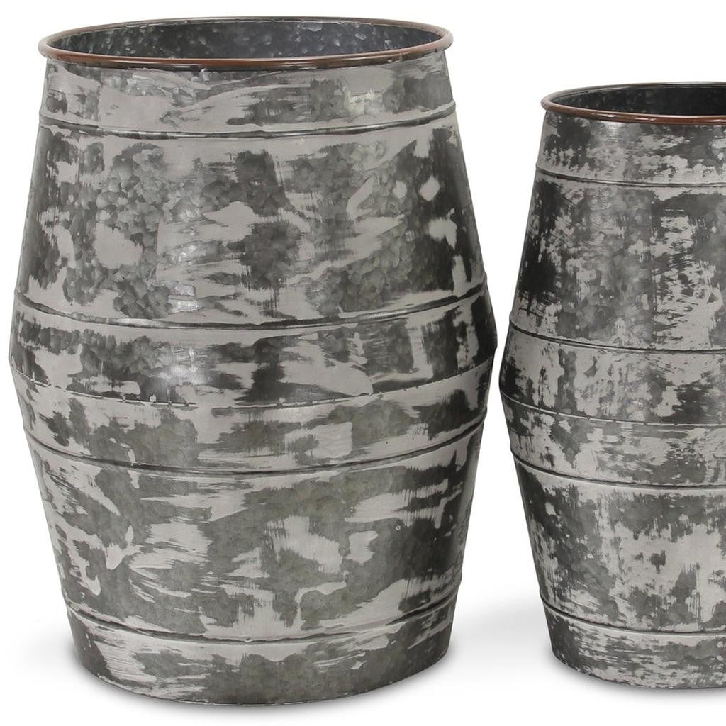 Set of Two Gray Cylinder Metal Floor Vase