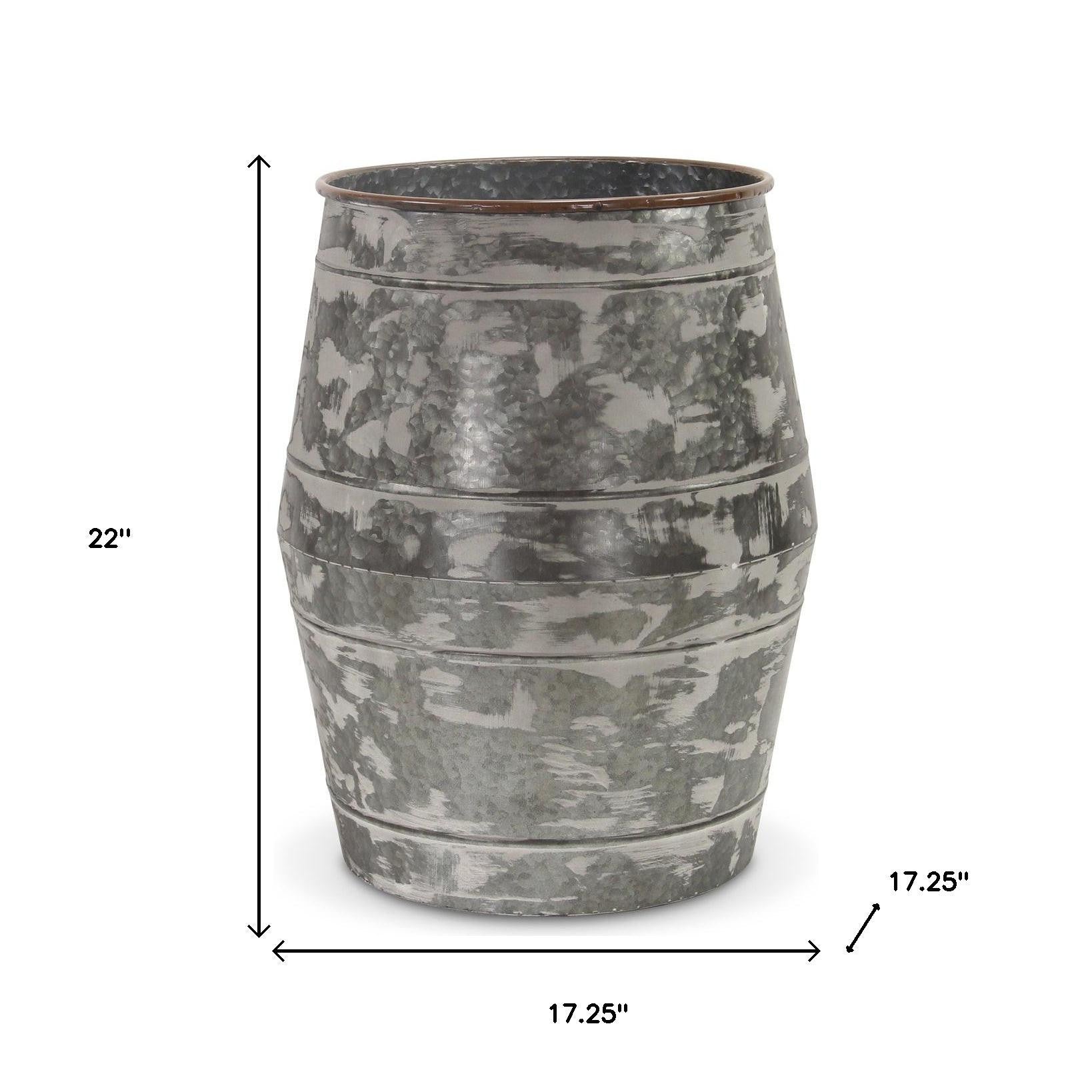 Set of Two Gray Cylinder Metal Floor Vase