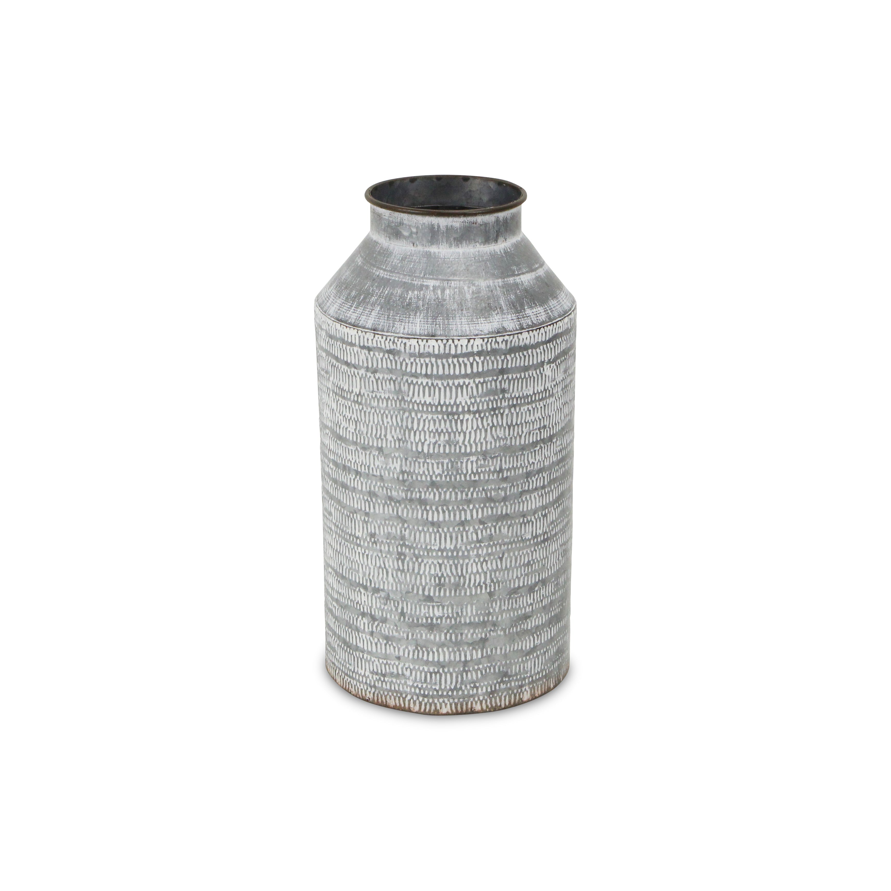 13" Gray Cylinder Metal Jug Vase-0