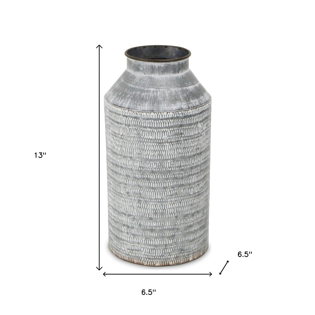 13" Gray Cylinder Metal Jug Vase-5