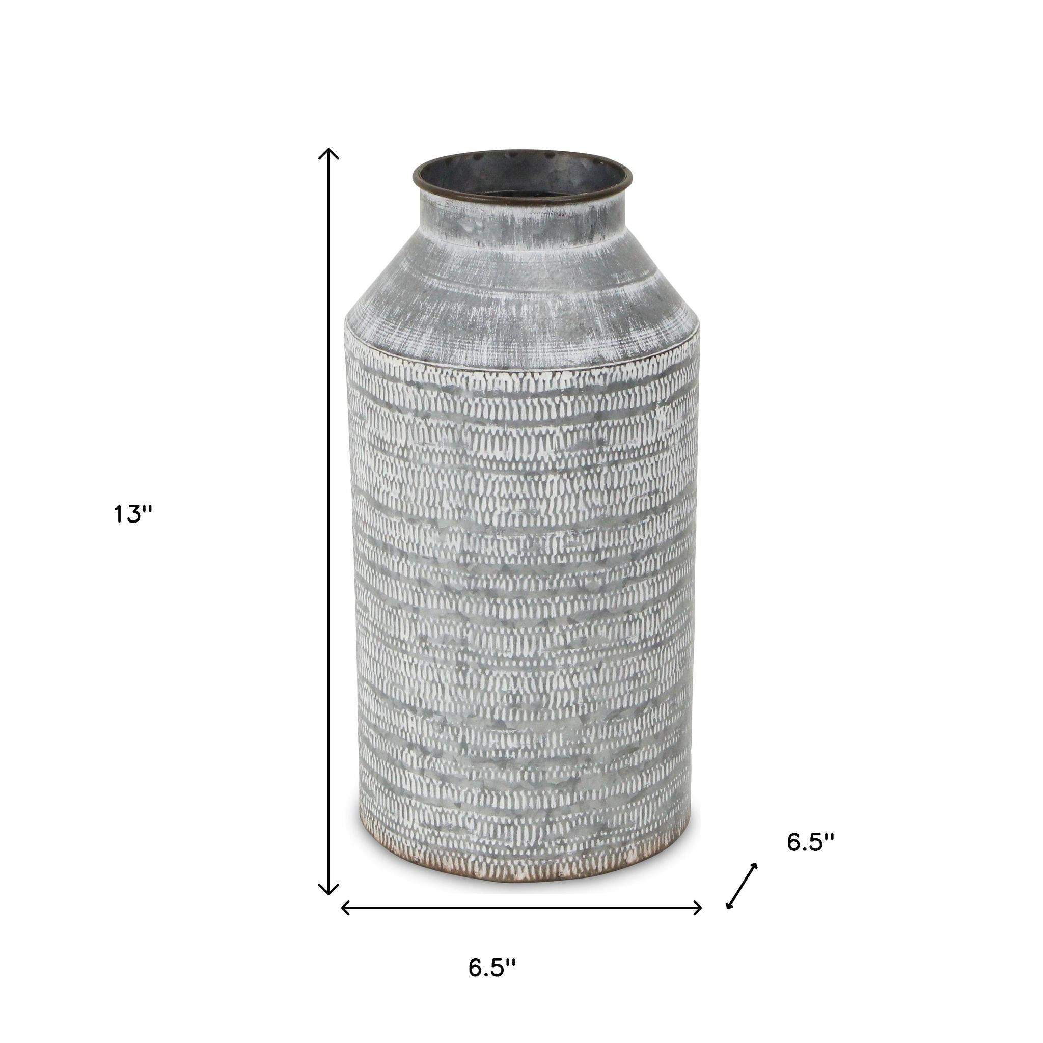 13" Gray Cylinder Metal Jug Vase-5
