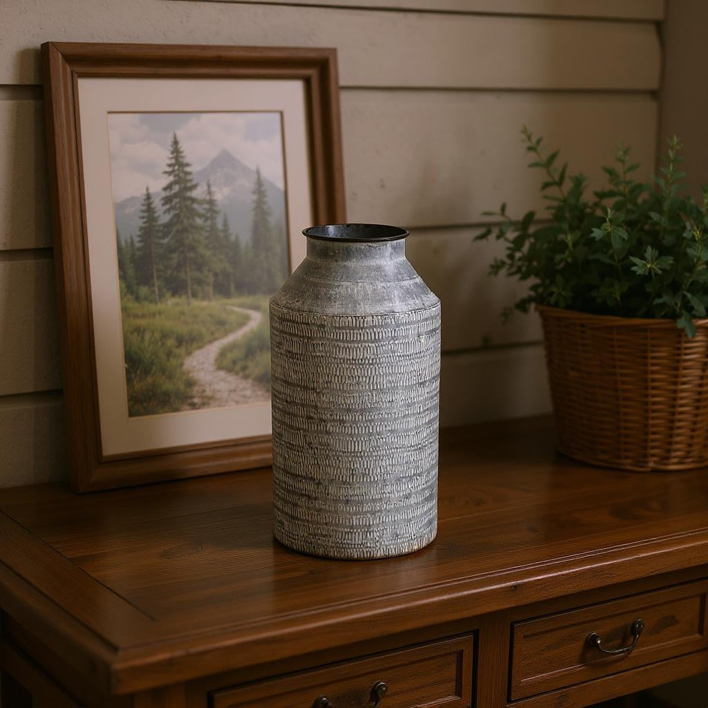 13" Gray Cylinder Metal Jug Vase-1