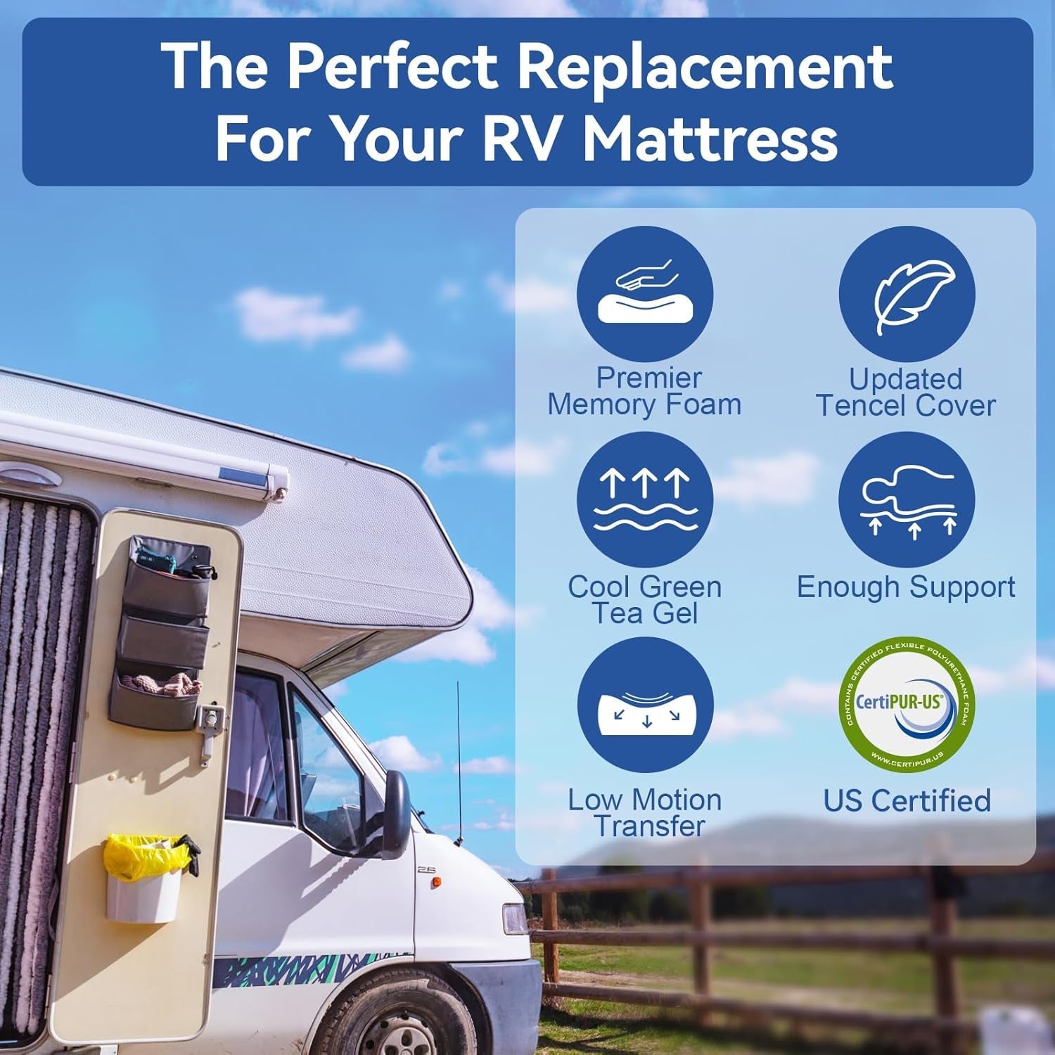 Short Queen 10 Inch RV Mattress with Cooling Foam